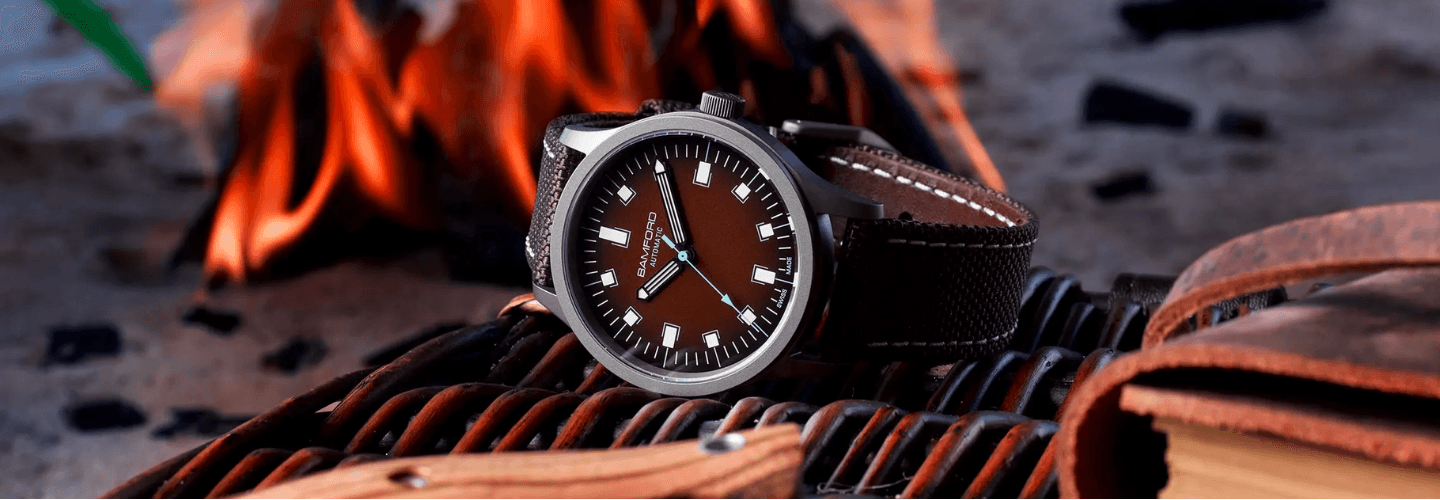 The 39mm Bamford B80 Automatic Field Watch Collection.