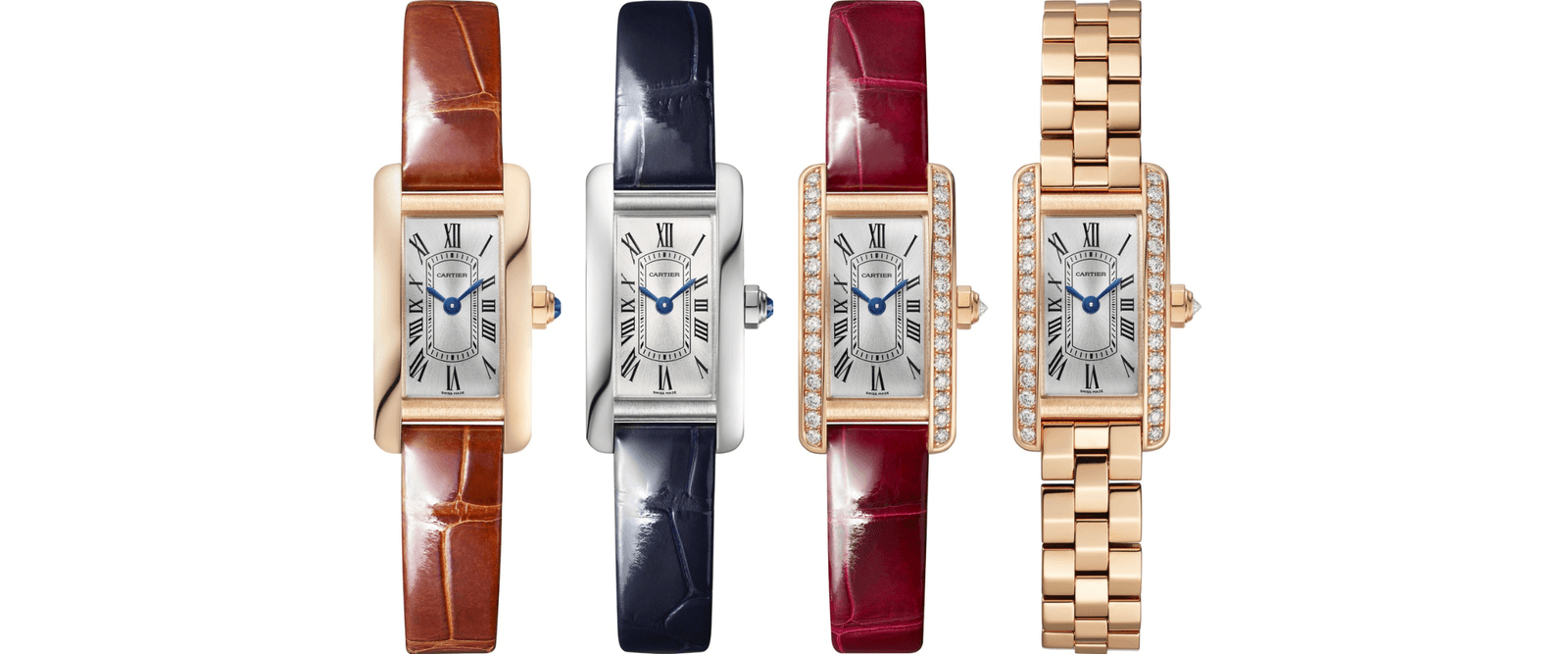 The line-up of the new Tank Américaine watches