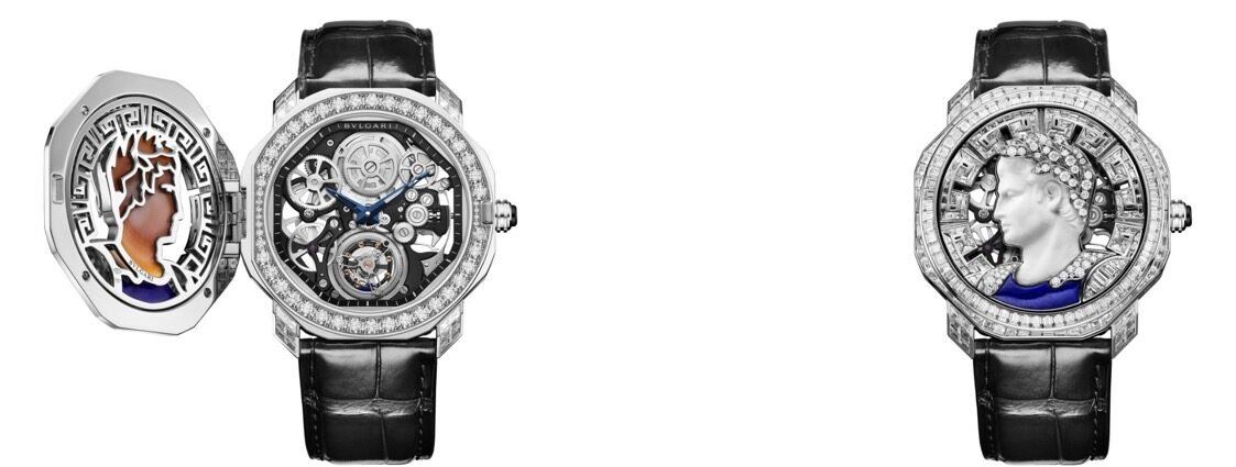 This one-of-a-kind piece showcases the profile of a Roman emperor made in cameo and is equipped with a flying tourbillon