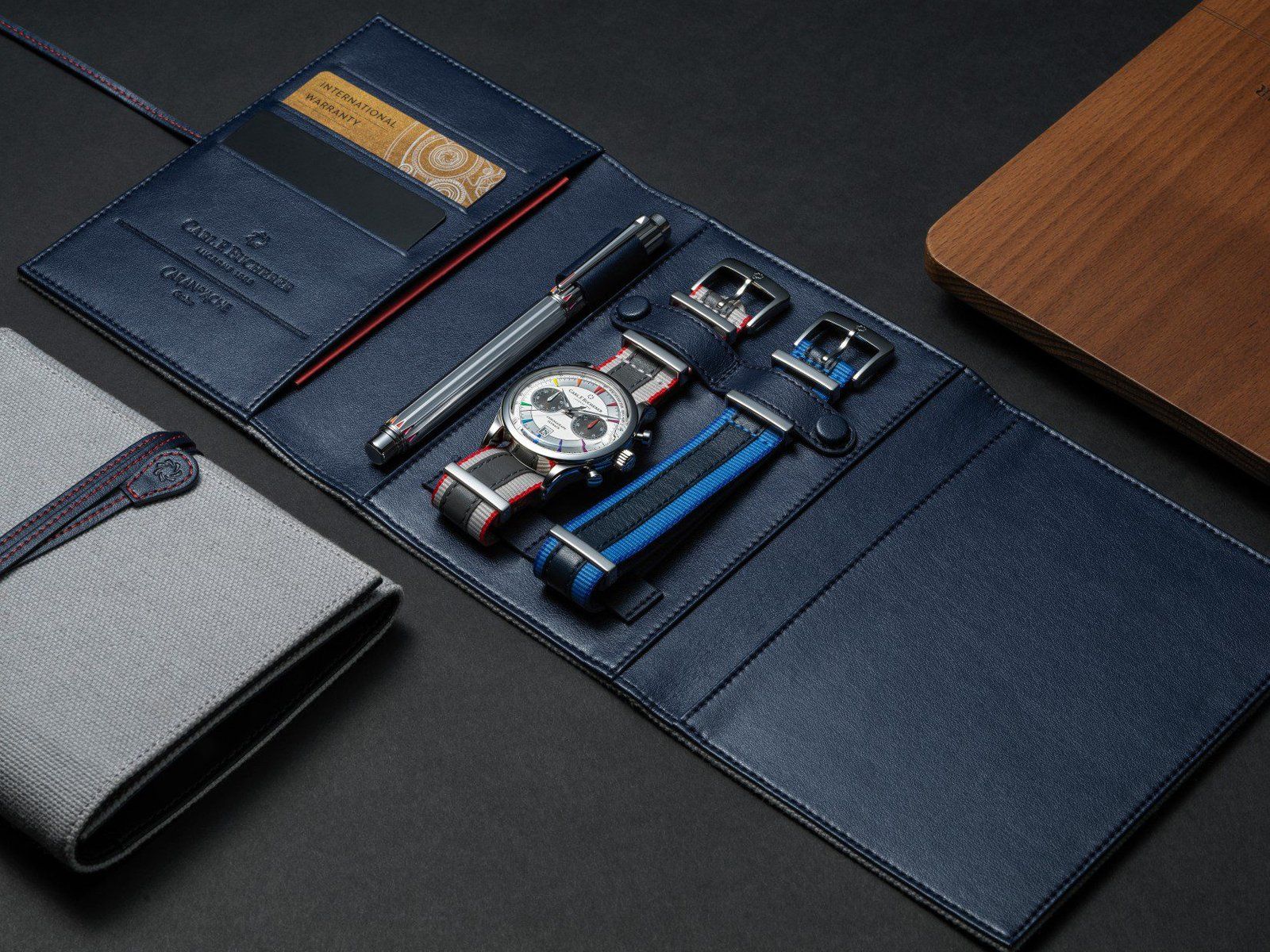 Carl F. Bucherer Manero Flyback Signature watch and the Caran d'Ache Signature rollerball pen packaging