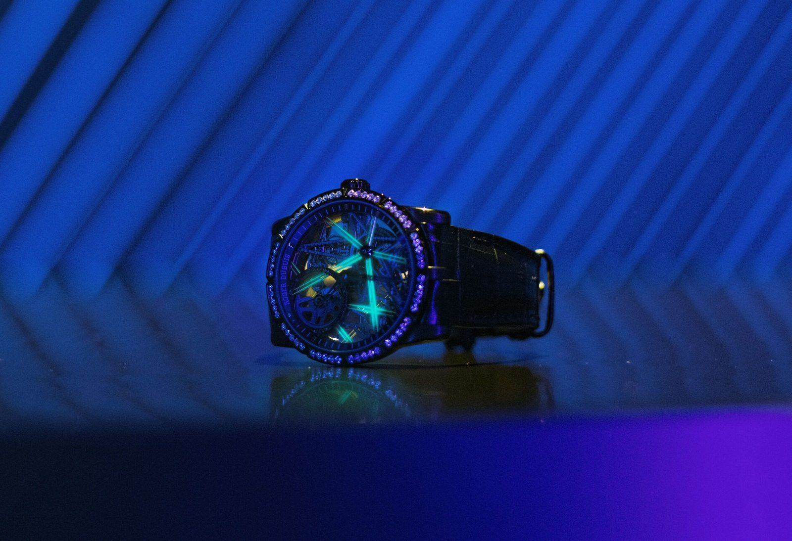 Adding a thrilling new dimension to luminescence is the Roger Dubuis Excalibur Blacklight Trilogy