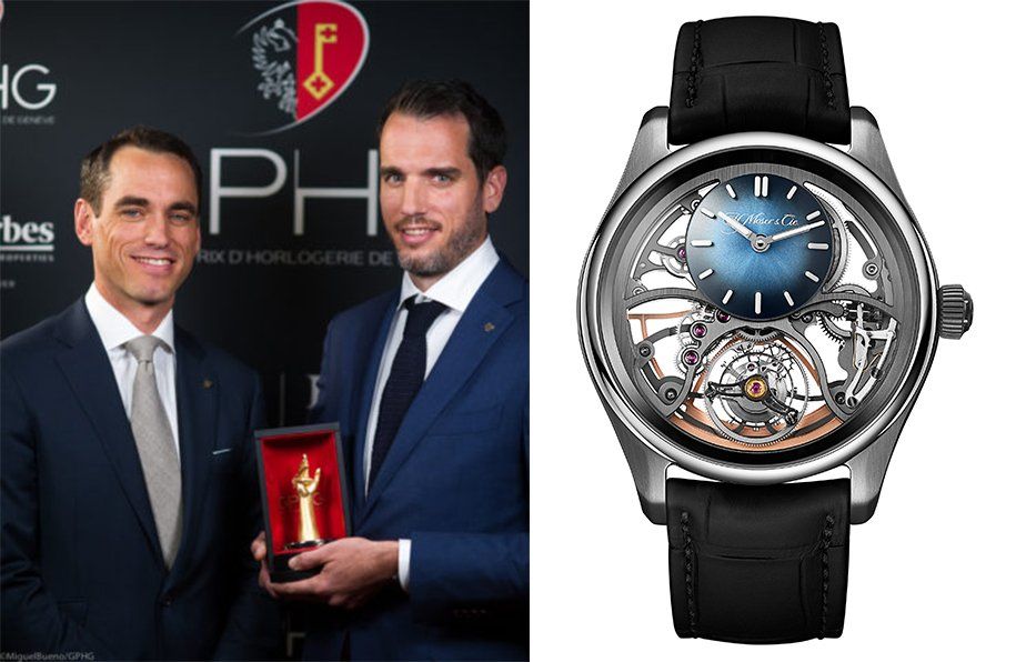 Édouard et Bertrand Meylan, owners of H. Moser & Cie, winners of the Tourbillon Watch 2022 for the Pioneer Cylindrical Tourbillon Skeleton.