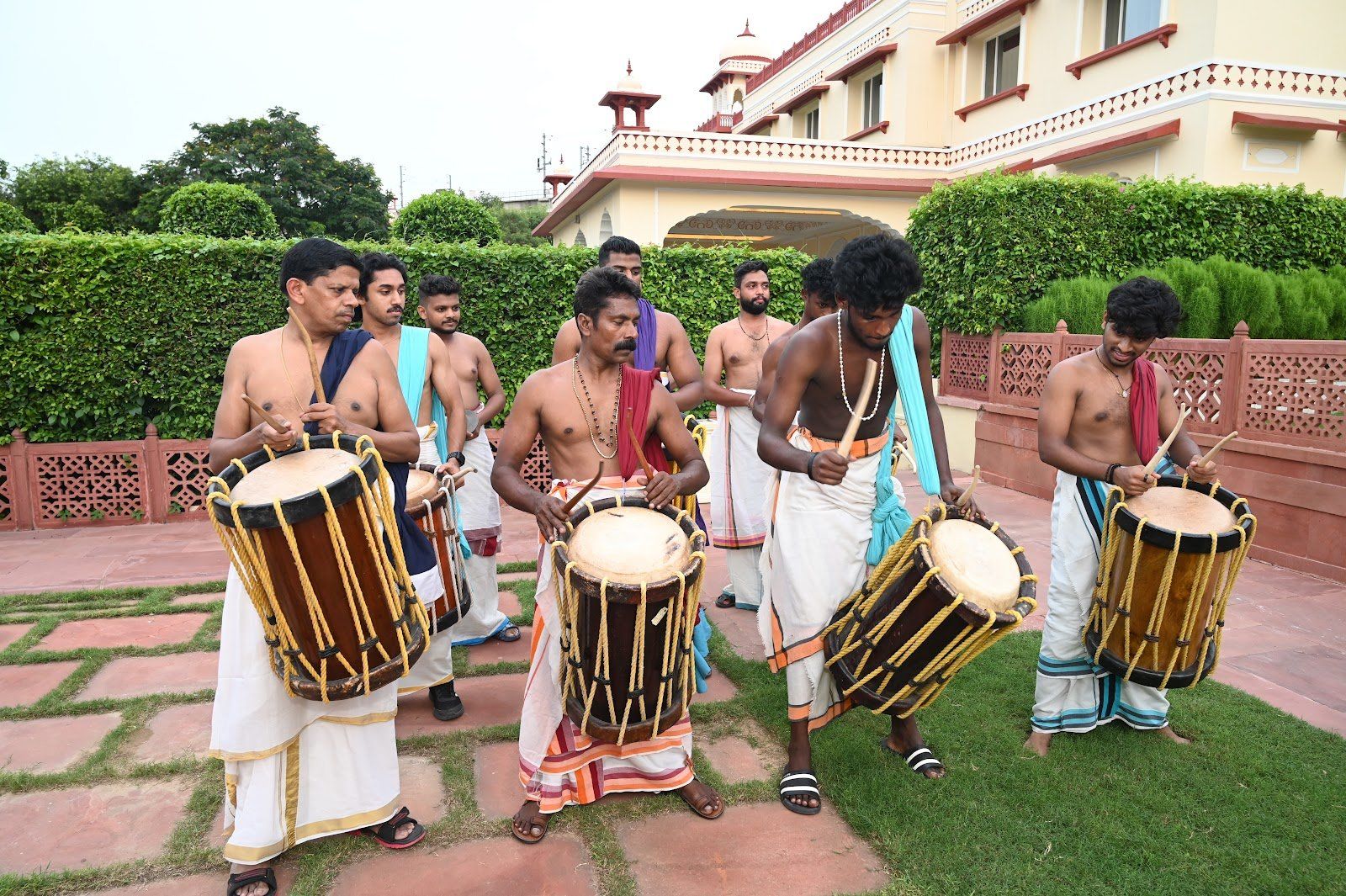 Traditional welcome by Chenda Malam drummers from Dwarka Kala Samithi