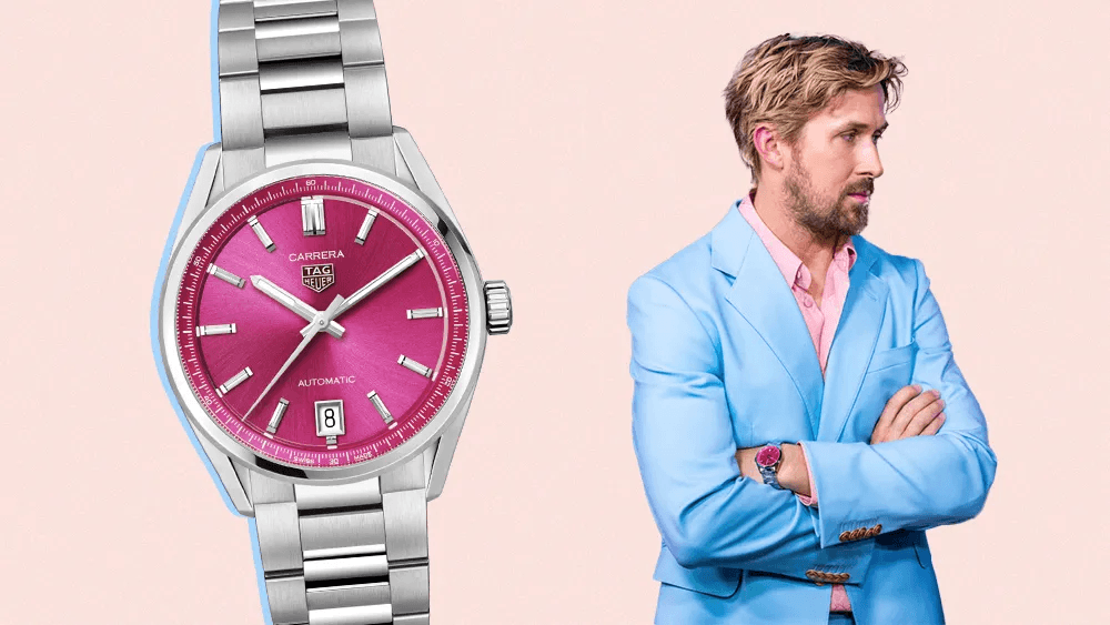 Ryan Gosling wearing the TAG Heuer Carerra Date at the press event (Source: Getty Images)