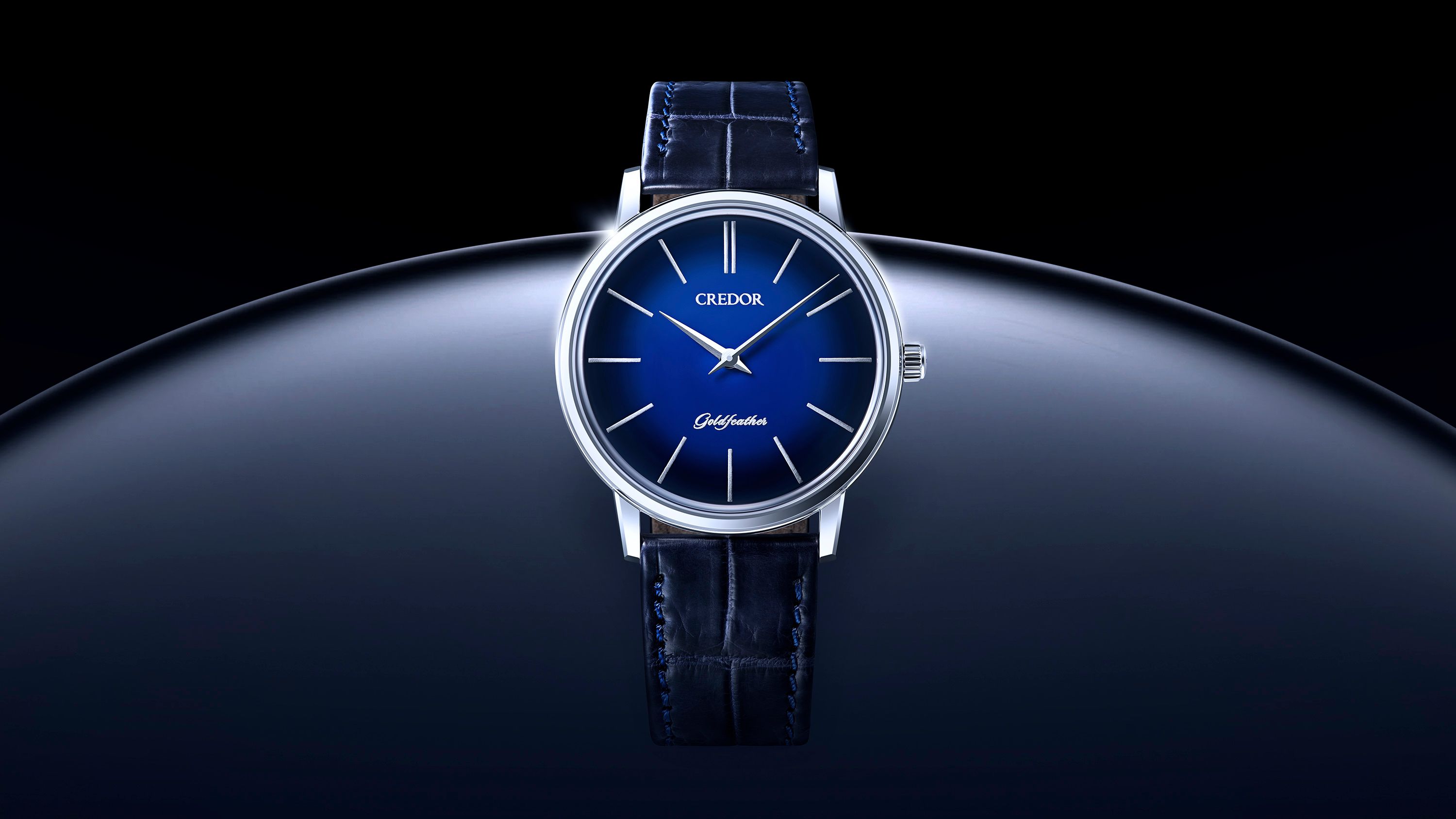 Credor Goldfeather ultra thin dress watch with deep blue dial and minimalist design